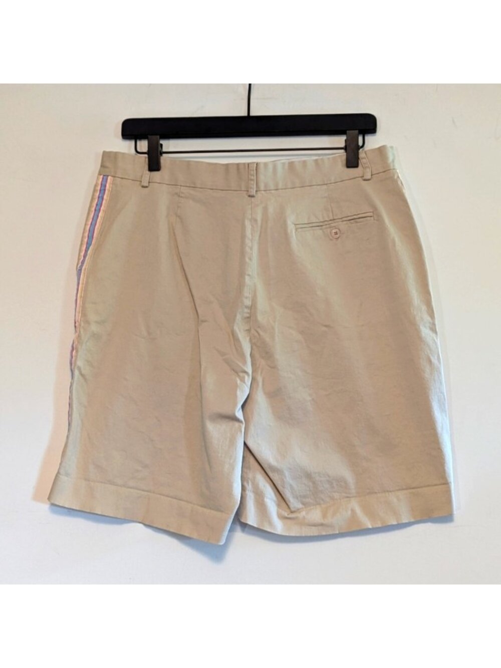 Beige Khaki Shorts Stripe Preppy Grosgrain Ribbon - Picture 2 of 2